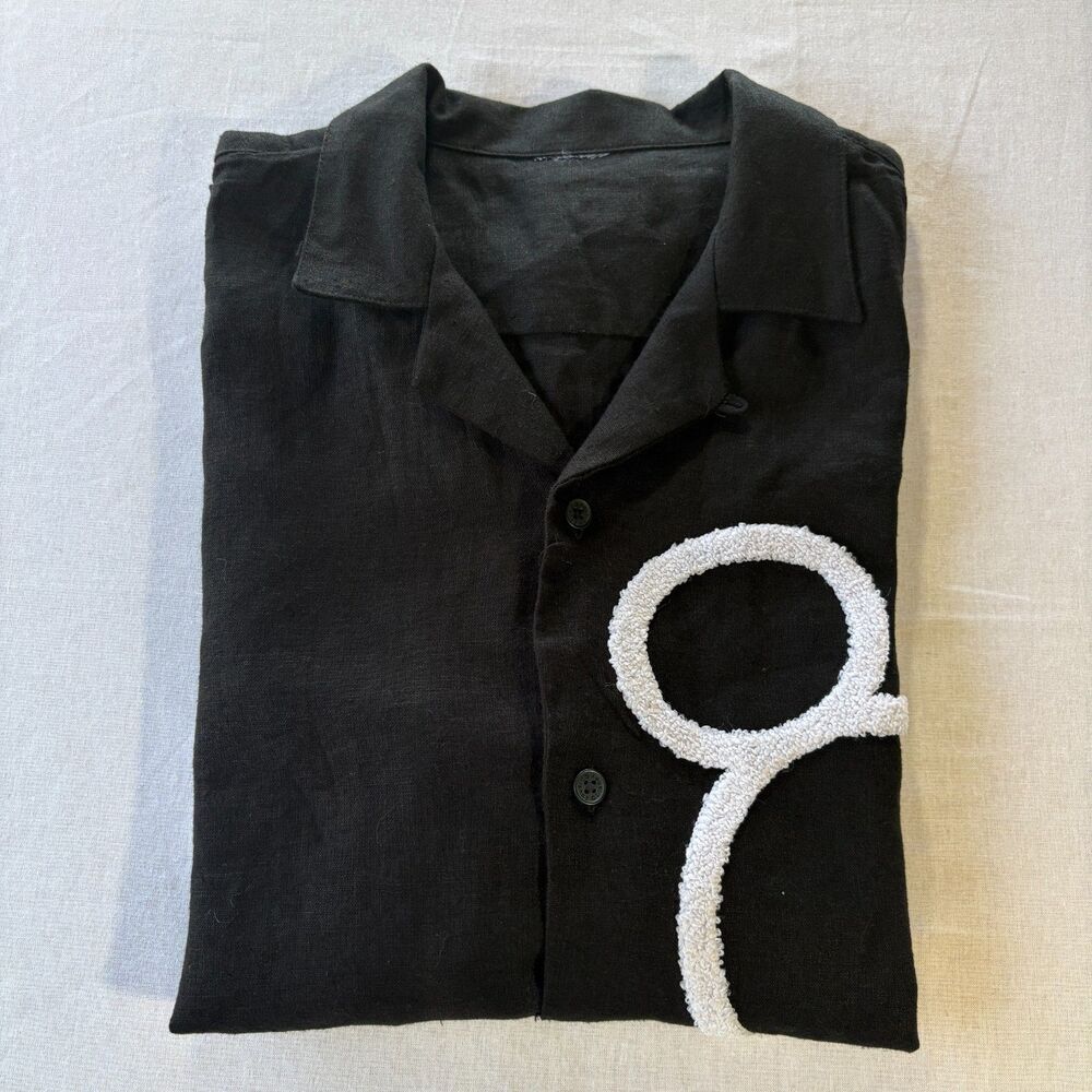 Disney Mickey Mouse Black White Textured Camp Collar Shirt Men's XL